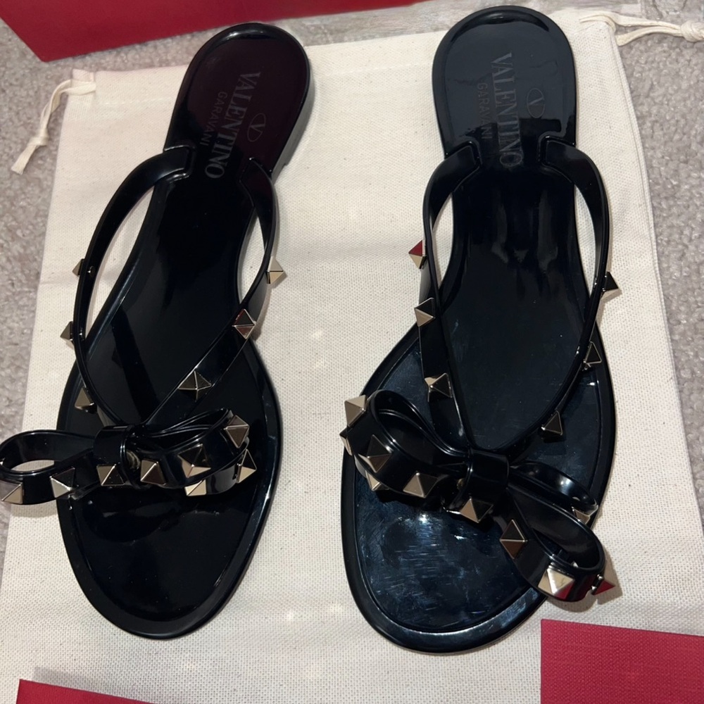 Valentino Black Studded Bow Sandals